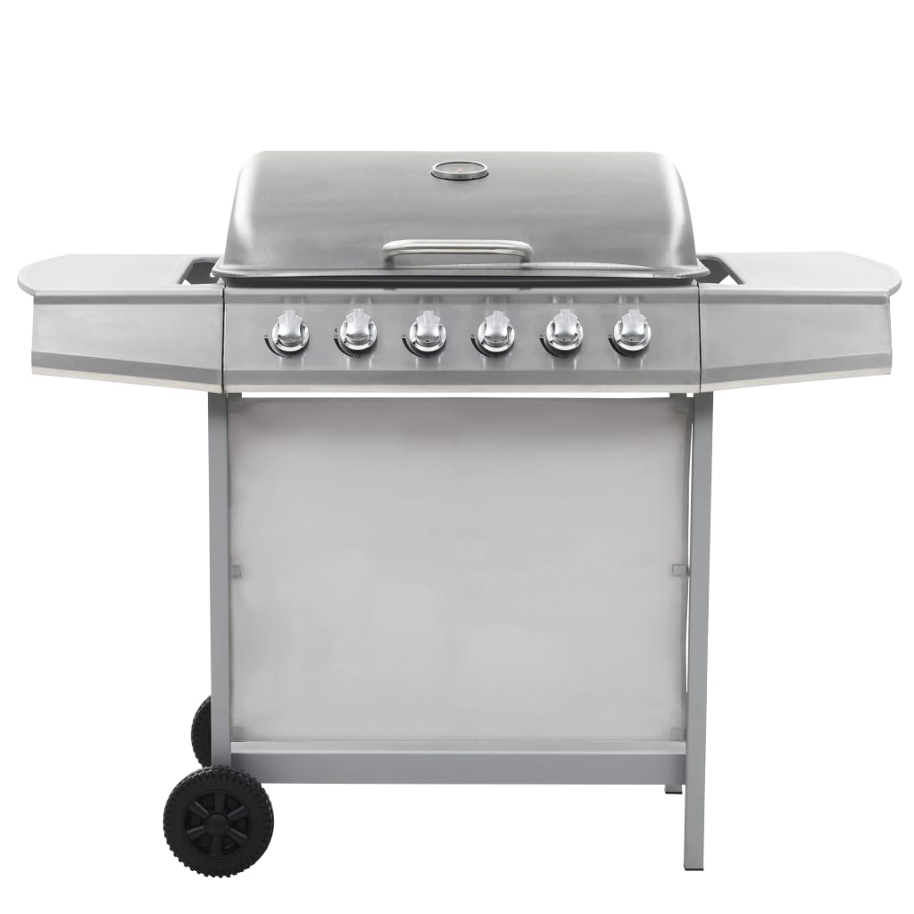Gasgrill mit 6 Flammen Edelstahl Silbern