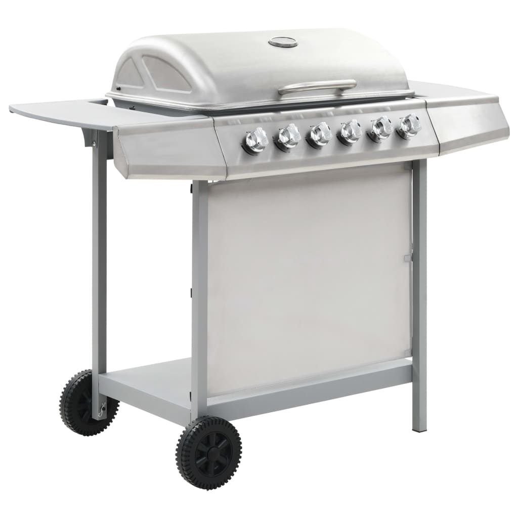 Gasgrill mit 6 Flammen Edelstahl Silbern