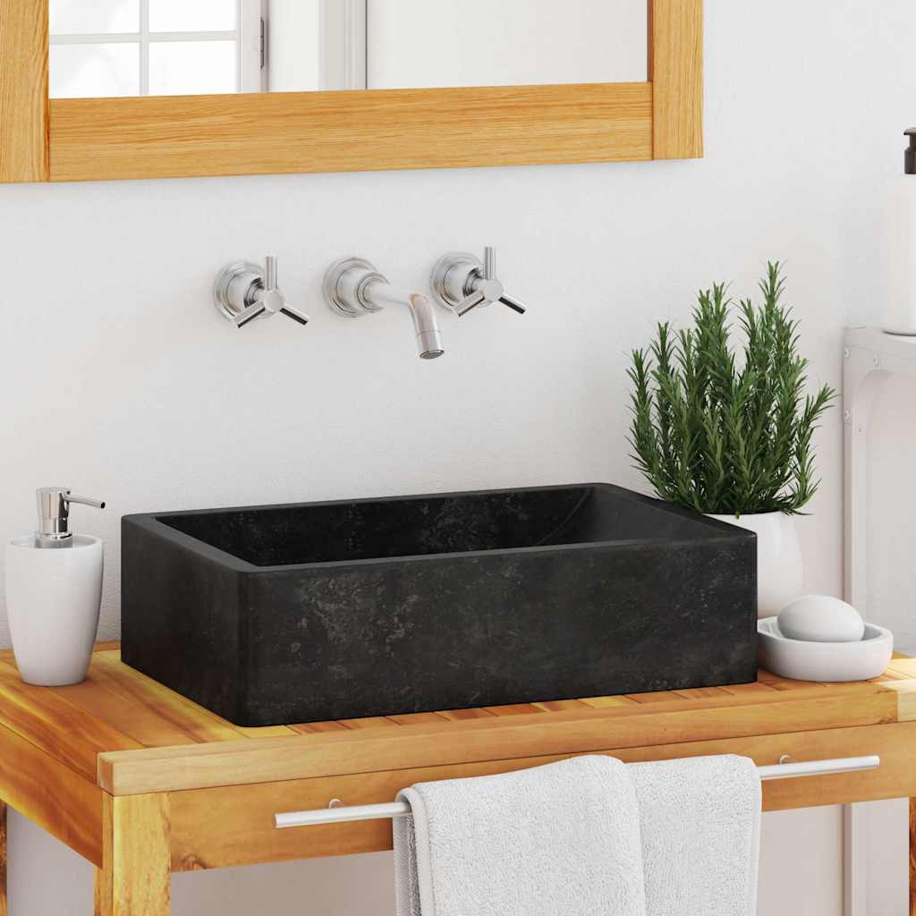 Waschbecken 45x30x12 cm Marmor Hochglanz-Schwarz