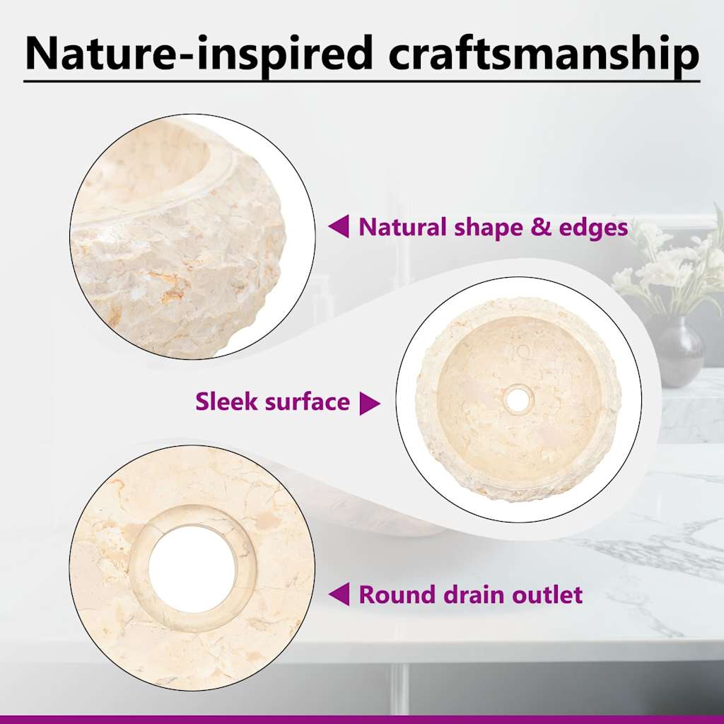 Waschbecken 40x12 cm Marmor Creme