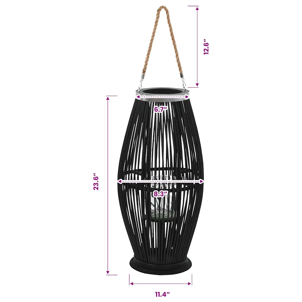 Hängender Kerzenleuchter Bambus Schwarz 60 cm