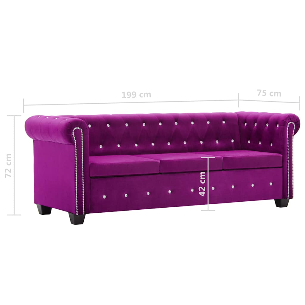 Chesterfield Sofa 3-Sitzer Samtbezug 199x75x72cm Lila