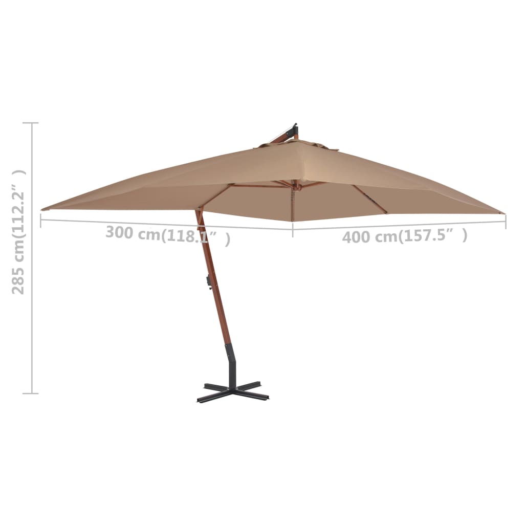 Ampelschirm mit Holz-Mast 400x300 cm Taupe