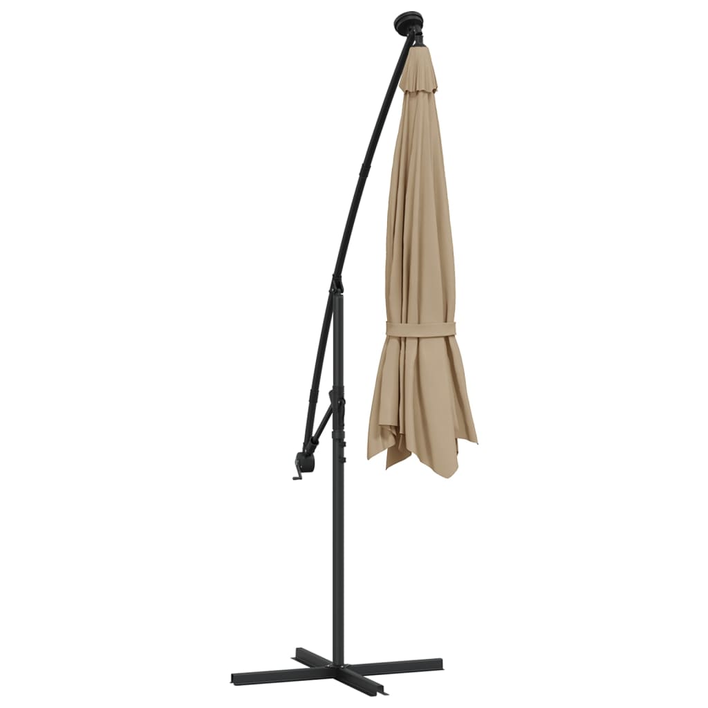 Ampelschirm mit LED-Beleuchtung und Stahl-Mast 300 cm Taupe