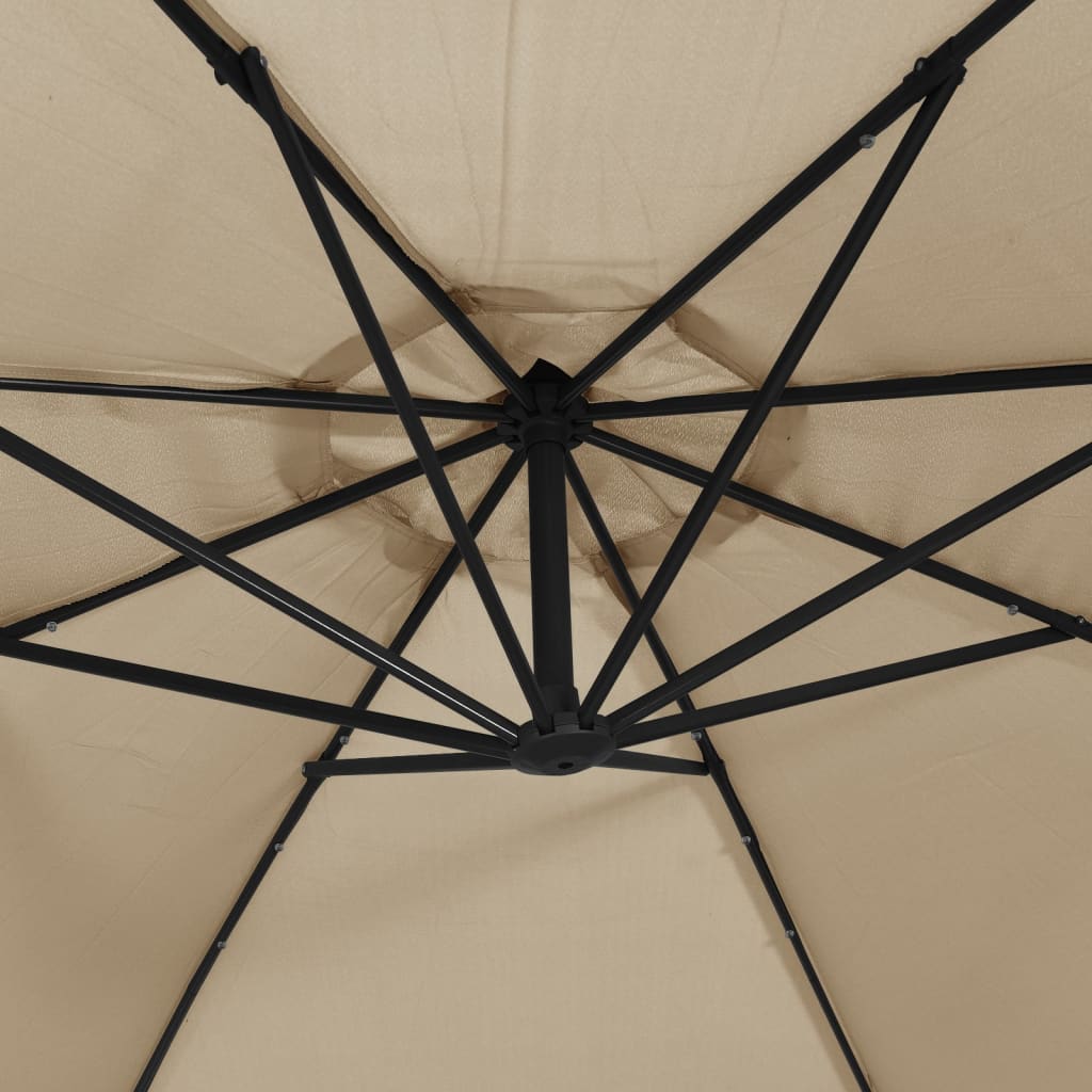 Ampelschirm mit LED-Beleuchtung und Stahl-Mast 300 cm Taupe