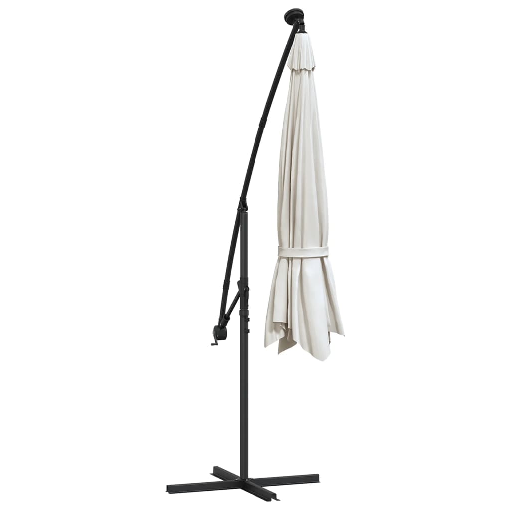 Ampelschirm mit LED-Beleuchtung und Metall-Mast 350 cm Sandweiß
