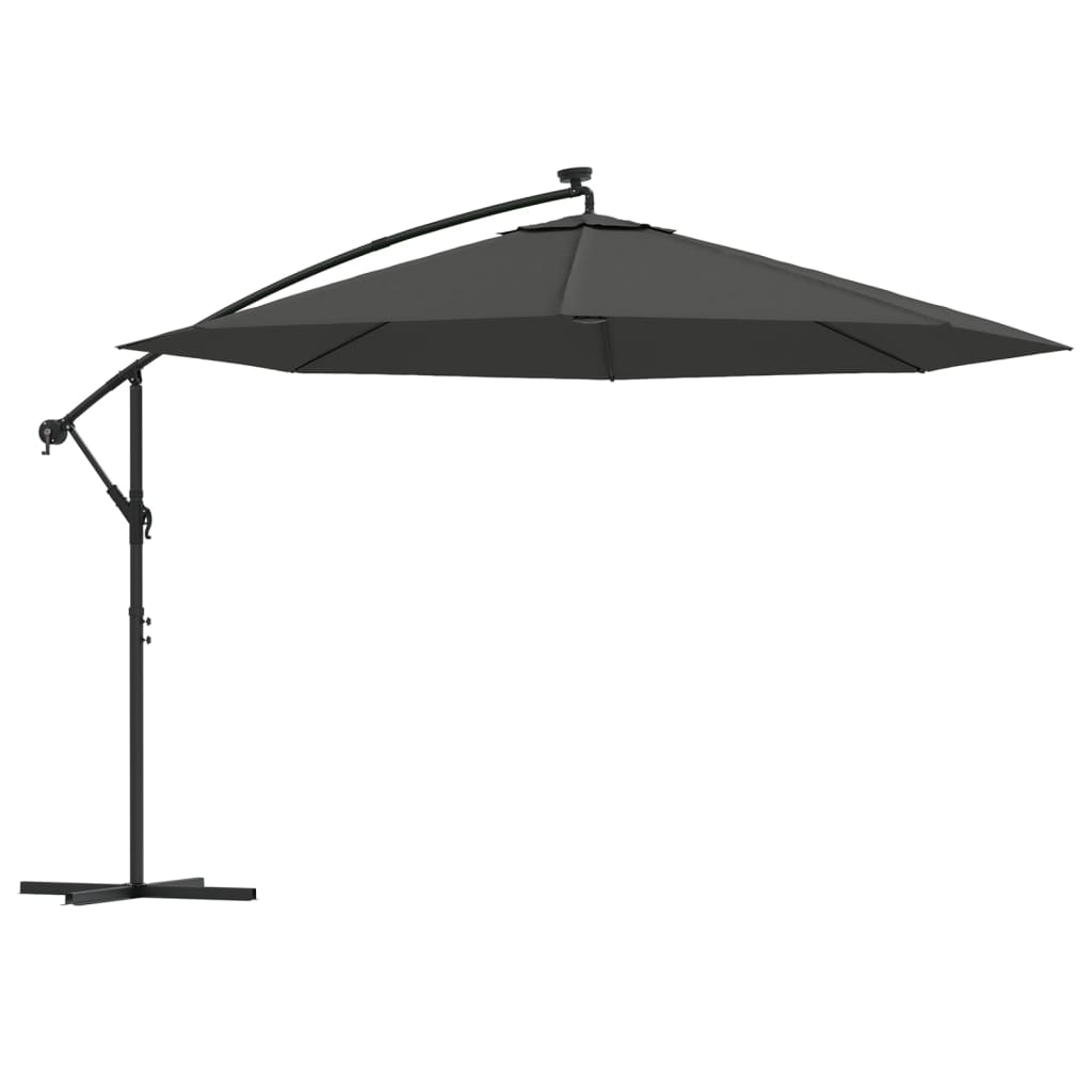 Ampelschirm mit LED-Beleuchtung und Metall-Mast 350cm Anthrazit