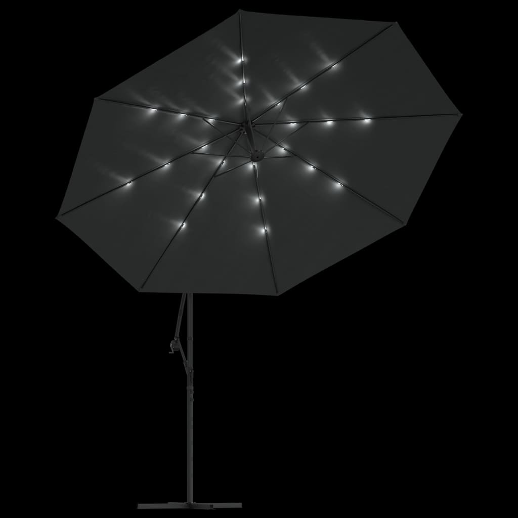 Ampelschirm mit LED-Beleuchtung und Metall-Mast 350cm Anthrazit