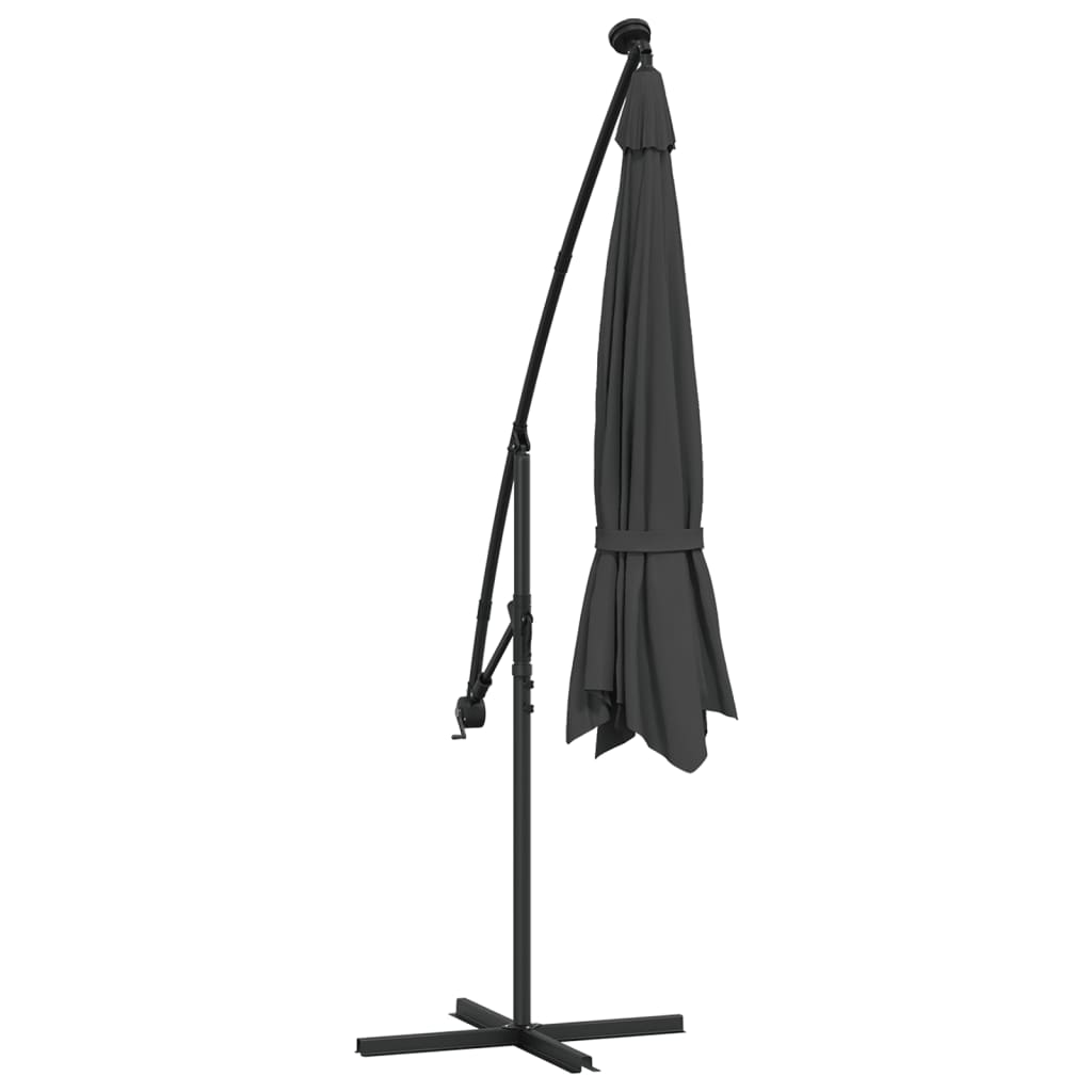 Ampelschirm mit LED-Beleuchtung und Metall-Mast 350cm Anthrazit