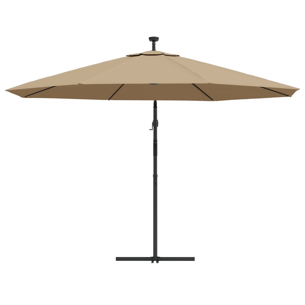 Ampelschirm mit LED-Beleuchtung und Metall-Mast 350 cm Taupe