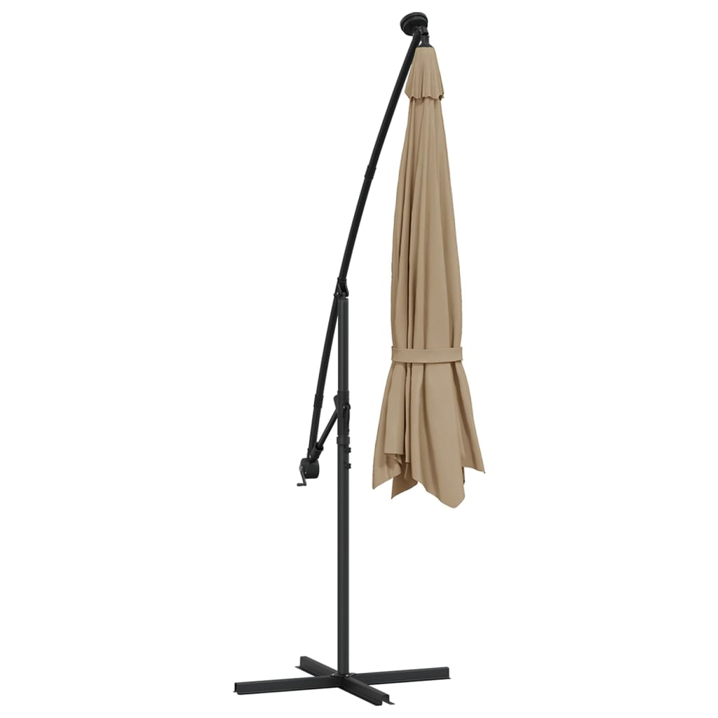 Ampelschirm mit LED-Beleuchtung und Metall-Mast 350 cm Taupe