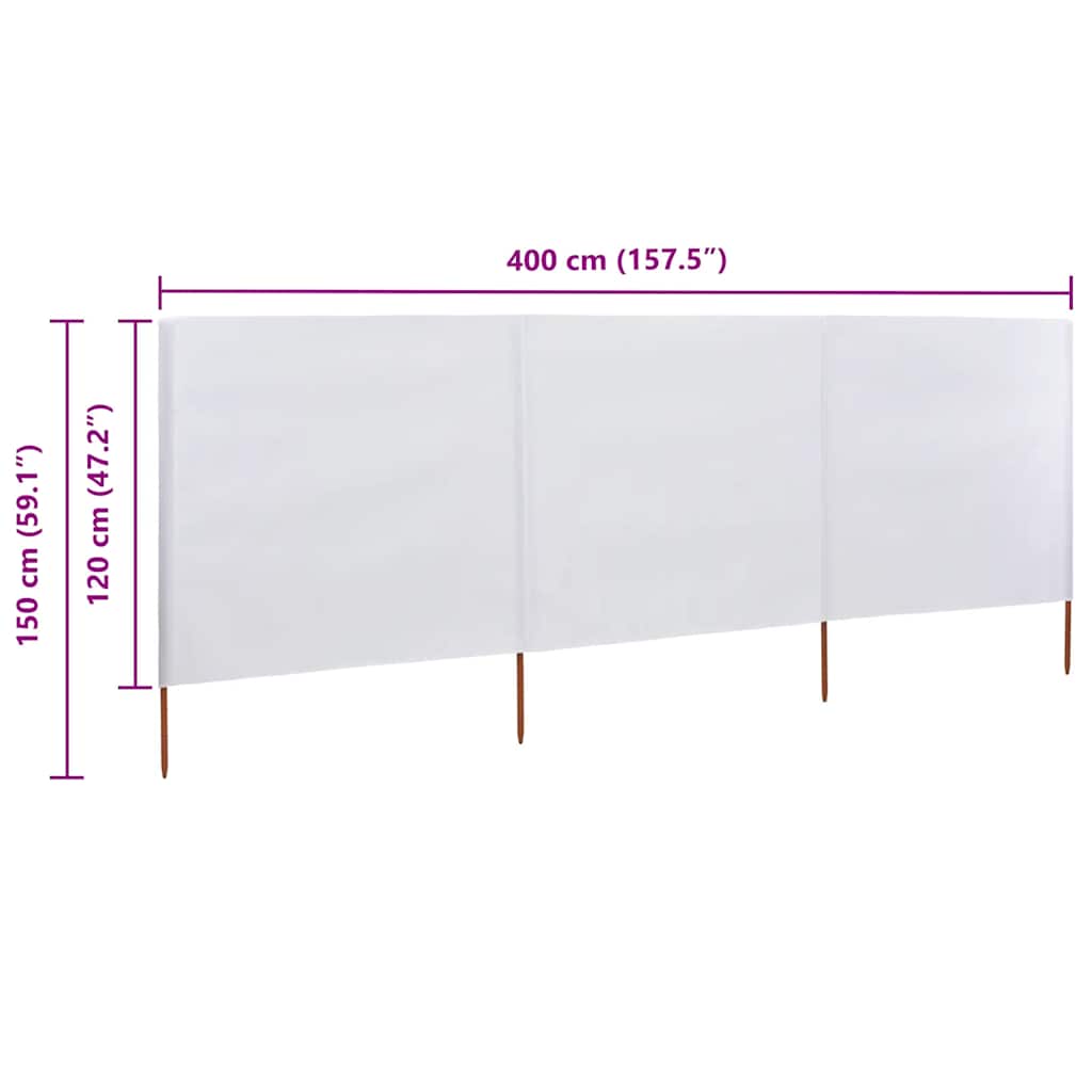 3-teiliges Windschutzgewebe 400 x 120 cm Weiß