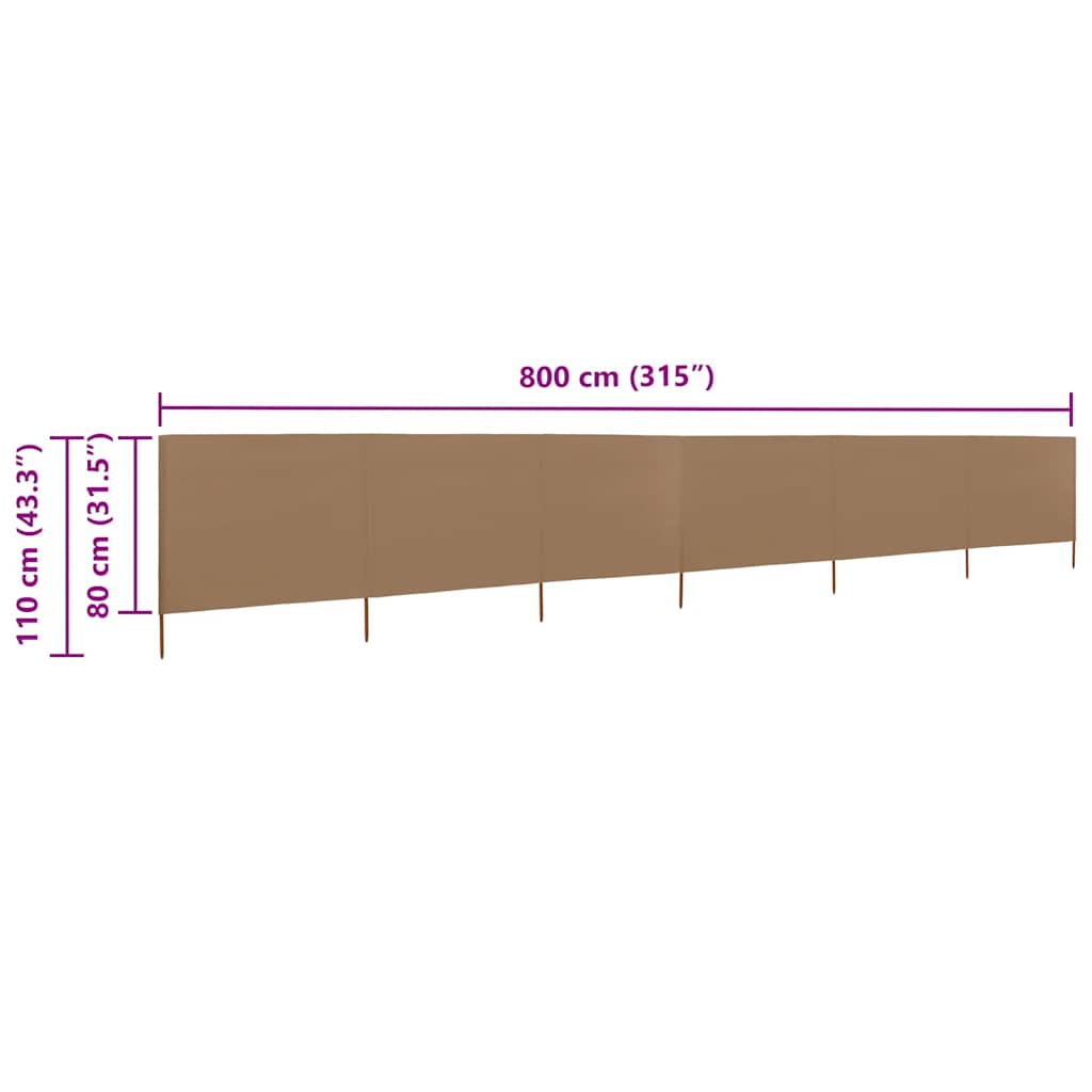 6-teiliges Windschutzgewebe 800 x 80 cm Taupe