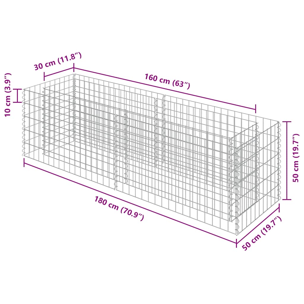 Gabionen-Hochbeet Verzinkter Stahl 180×50×50 cm