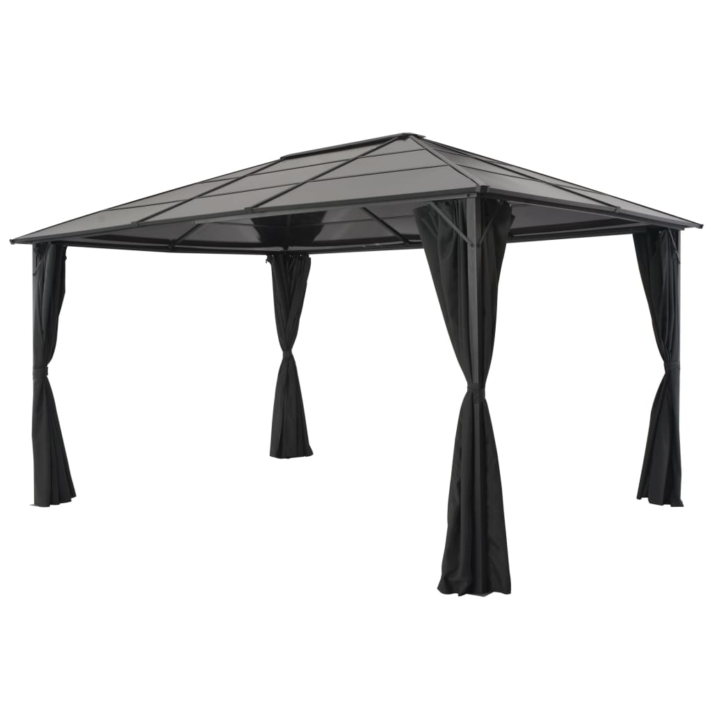 Gartenpavillon mit Vorhang Aluminium 4×3×2,6 m Schwarz