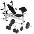 Hantelbank mit Ablage, Langhantel und Kurzhantel-Set 90 kg