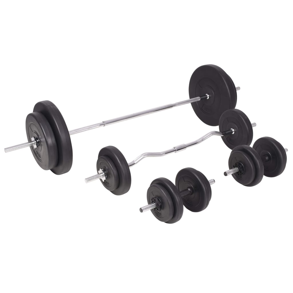 Hantelbank mit Ablage, Langhantel und Kurzhantel-Set 90 kg