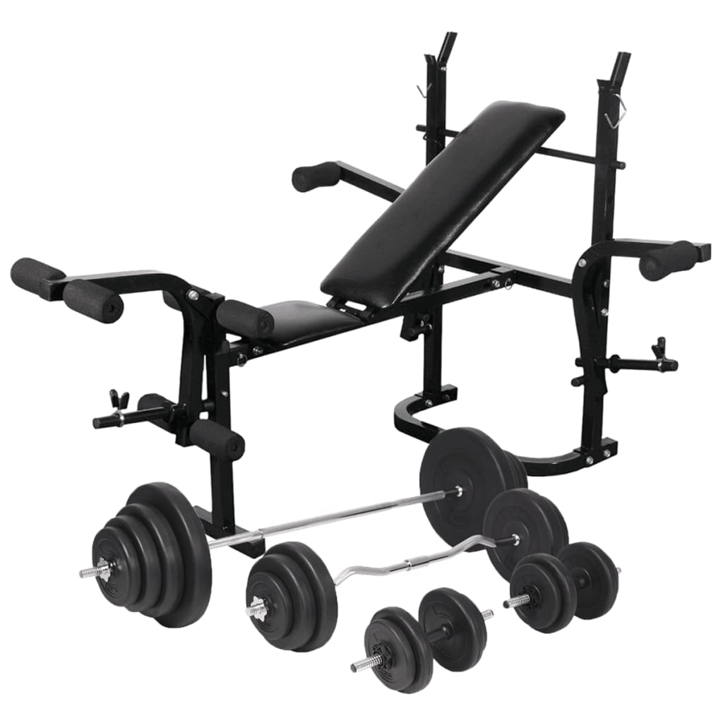 Hantelbank mit Ablage, Langhantel und Kurzhantel-Set 120 kg