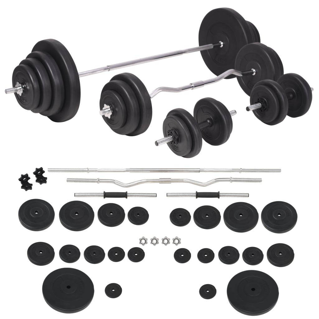 Hantelbank mit Ablage, Langhantel und Kurzhantel-Set 120 kg