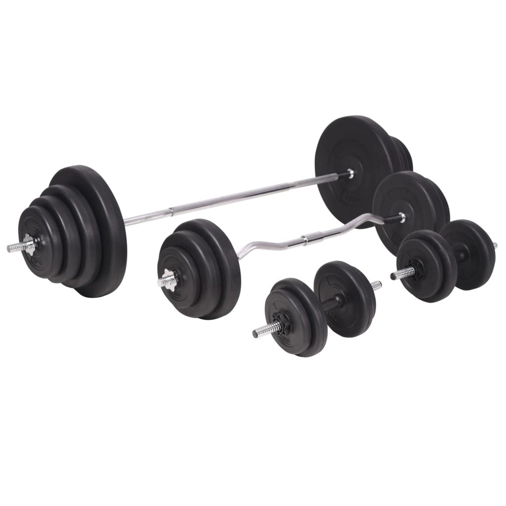 Hantelbank mit Ablage, Langhantel und Kurzhantel-Set 120 kg