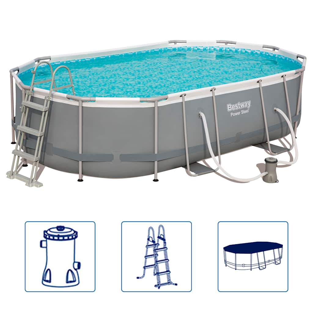 Power Stahlrahmen-Pool Set Oval 488x305x107 cm 56448