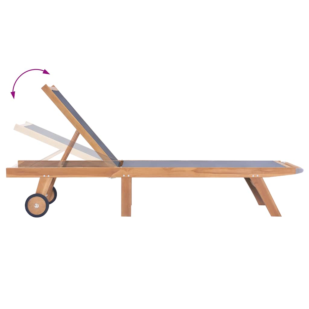 Sonnenliege Klappbar mit Rädern Teak Massivholz und Textilene