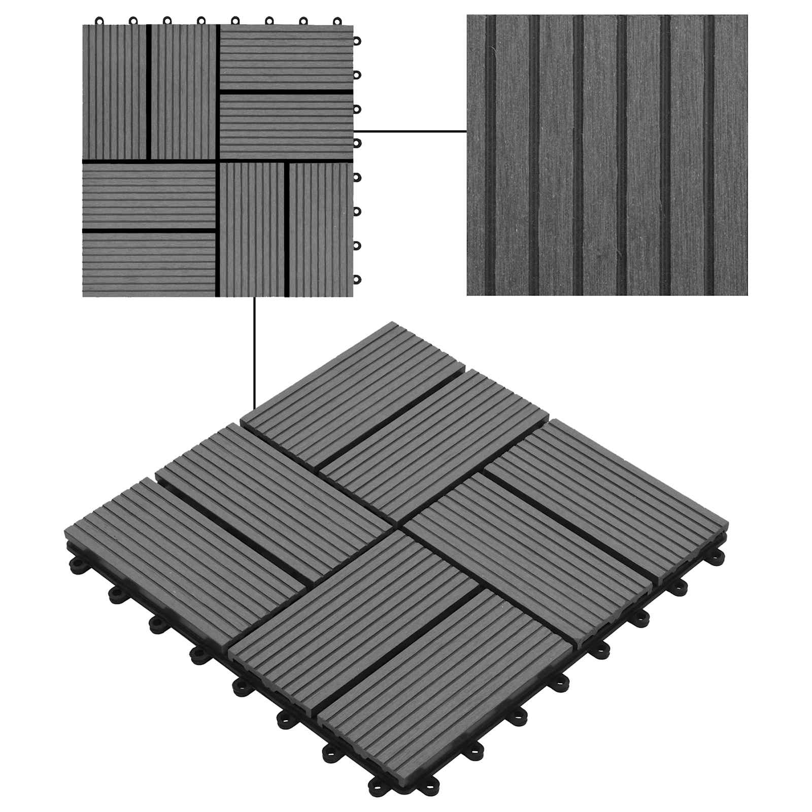 Terrassenfliese 11 pcs Grau 30 x 30 cm WPC