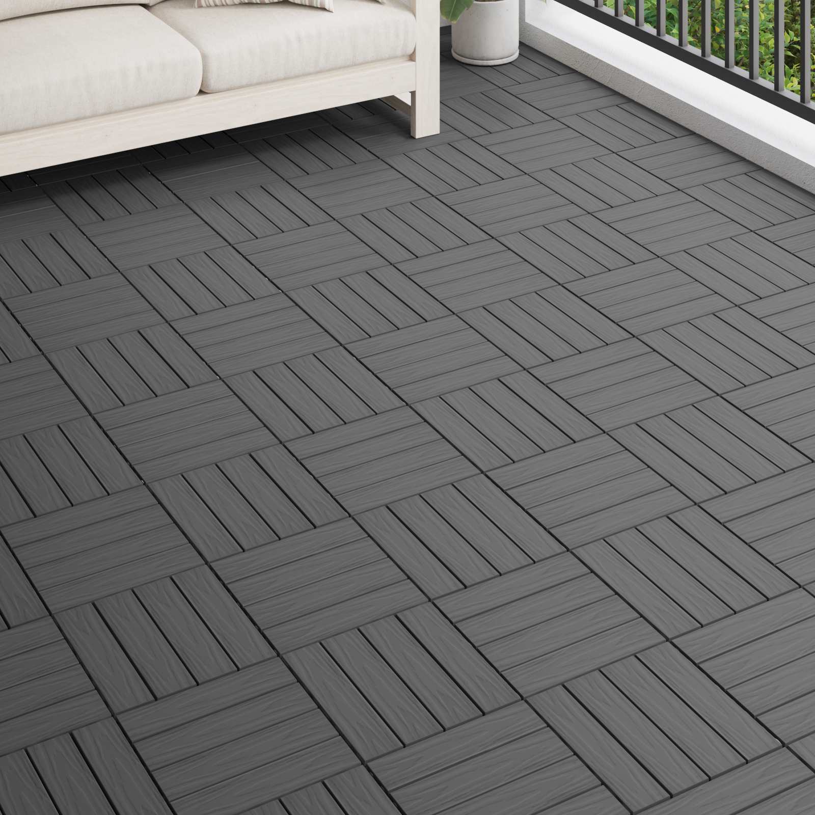 Terrassenfliese 3D-Design 11 pcs Schwarz 30 x 30 cm WPC