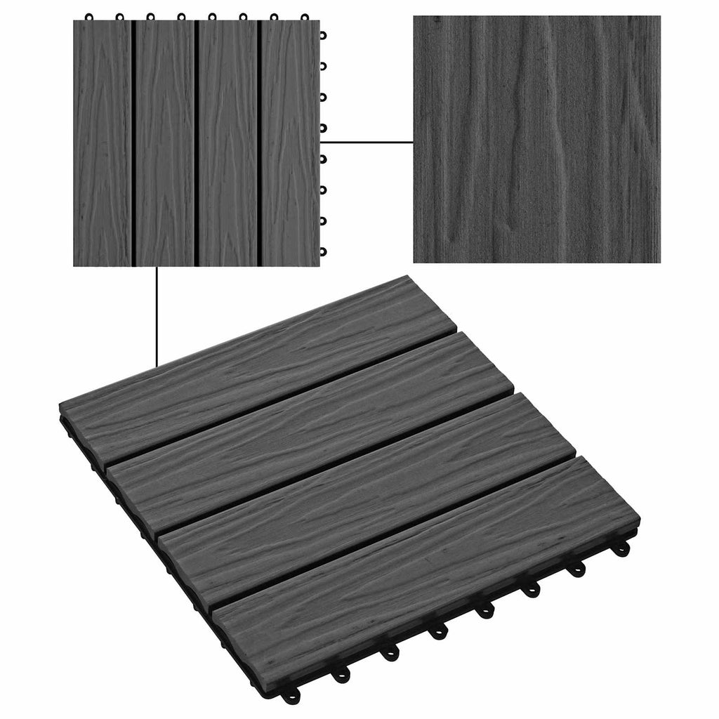 Terrassenfliese 3D-Design 11 pcs Schwarz 30 x 30 cm WPC