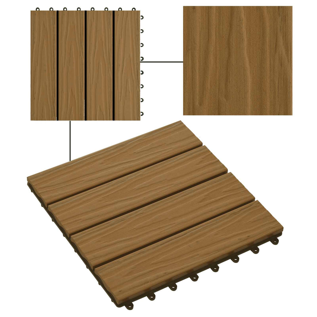 Terrassenfliese 3D-Design 11 pcs Teak 30 x 30 cm WPC