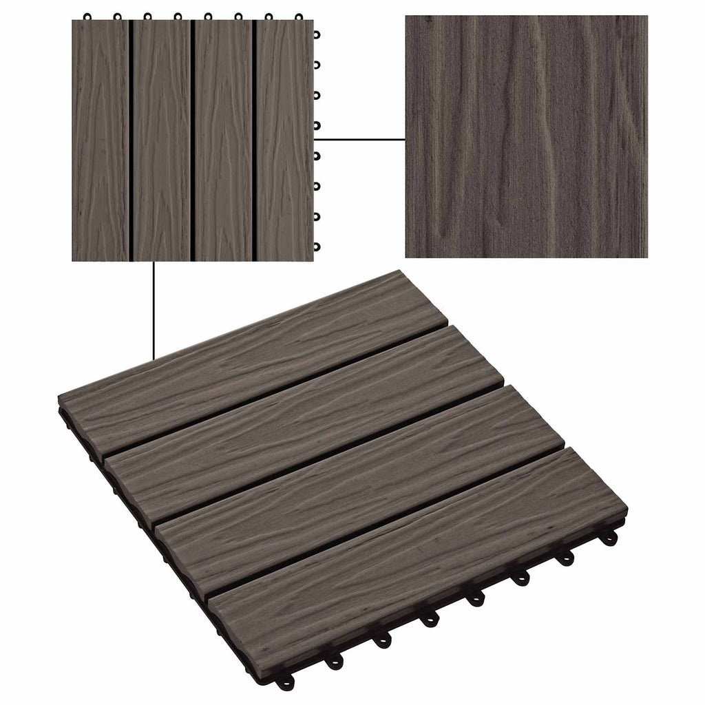 Terrassenfliese 3D-Design 11 pcs Dunkelbraun 30 x 30 cm WPC