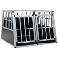 Silberfarbene Hundetransportbox aus Aluminium und MDF mit Doppeltür, 94 × 88 × 69 cm