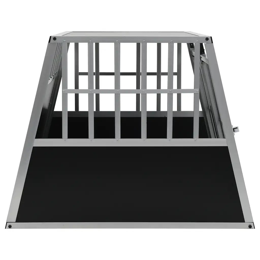 Seitenansicht der Hundetransportbox mit Gitter und geschlossener Bodenwand