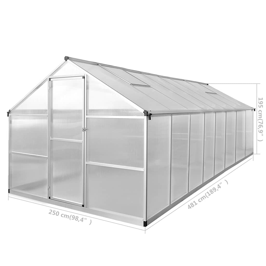 Gewächshaus Aluminium 481x250x195 cm 23,44 m³