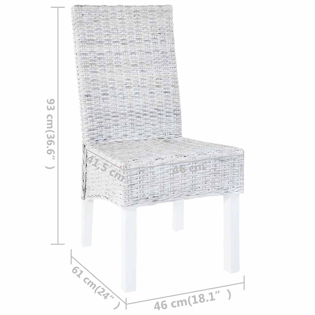 Esszimmerstühle 4 Stk. Weiß Kubu Rattan und Mangoholz