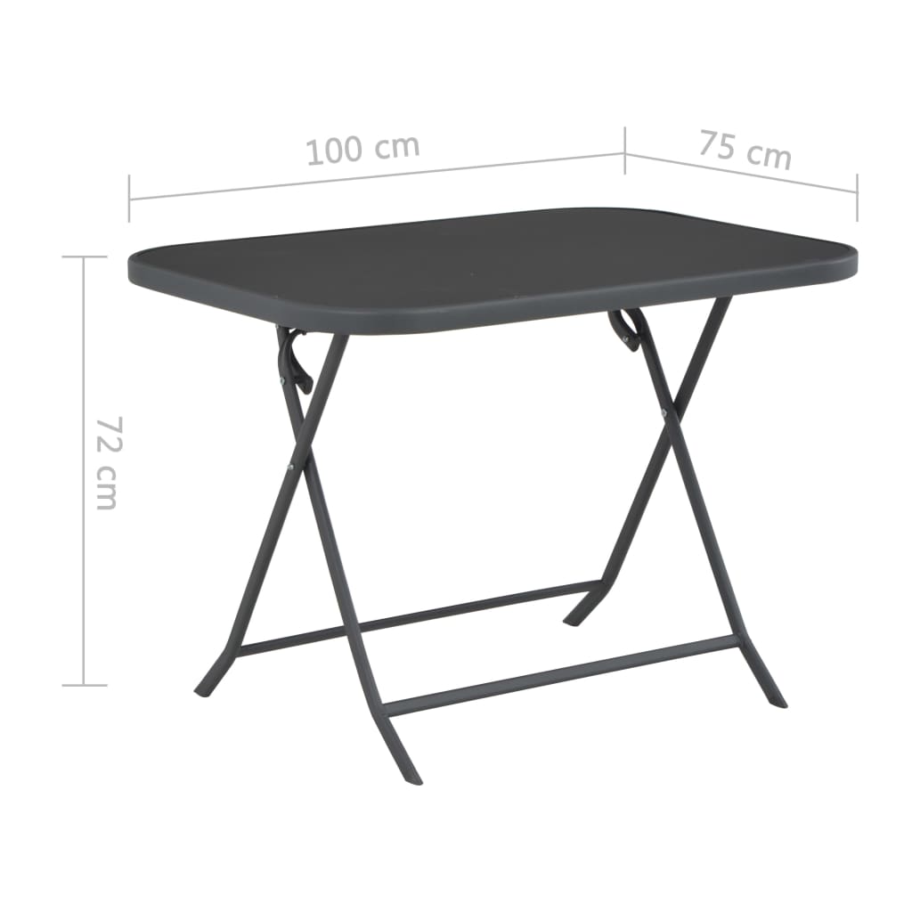 Gartentisch Klappbar Grau 100x75x72 cm Glas und Stahl