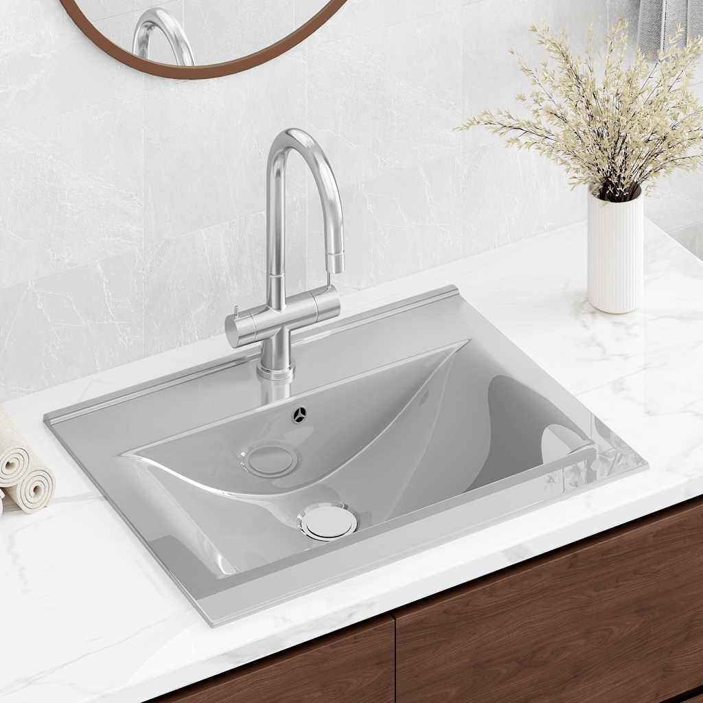 Waschbecken mit Überlauf 60x46x16 cm Keramik Silbern