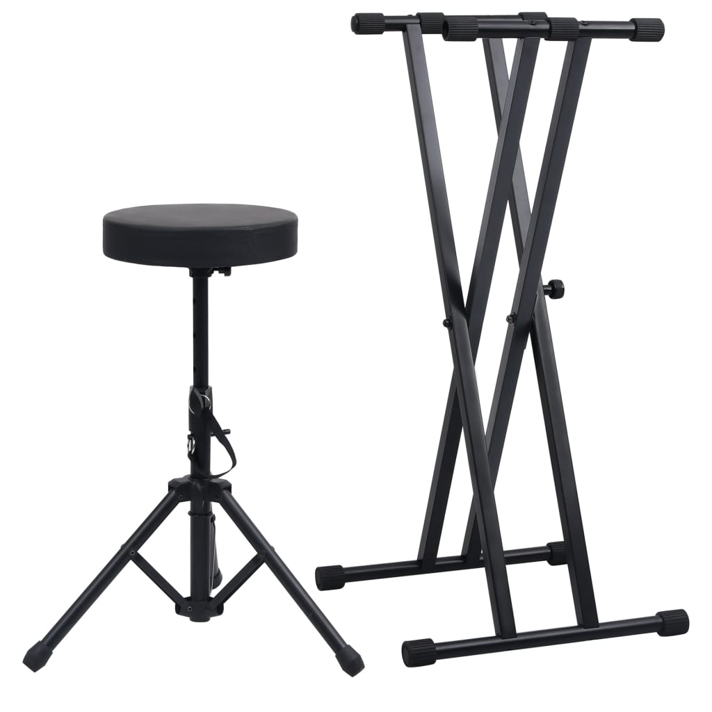 Doppelstrebiger Keyboard-Ständer und Hocker Set Schwarz