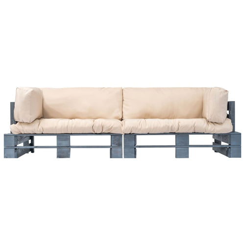 2-tlg. Outdoor-Sofa-Set Paletten Kissen Sandfarben Kiefernholz