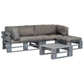 4-tlg. Outdoor-Lounge-Set Paletten mit Kissen in Grau Holz