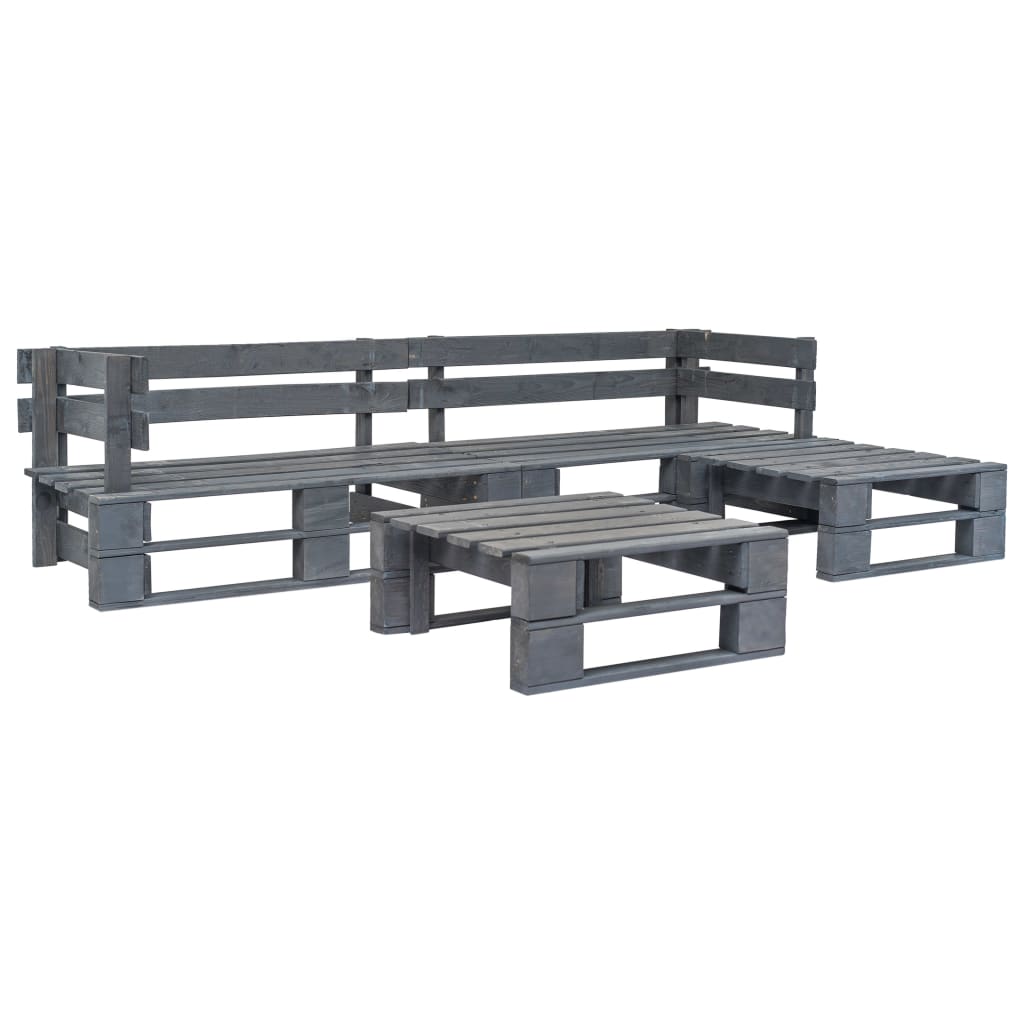 4-tlg. Outdoor-Lounge-Set Paletten mit Kissen in Grau Holz