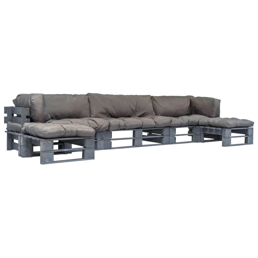 6-tlg. Outdoor-Lounge-Set Paletten mit Kissen in Grau Holz