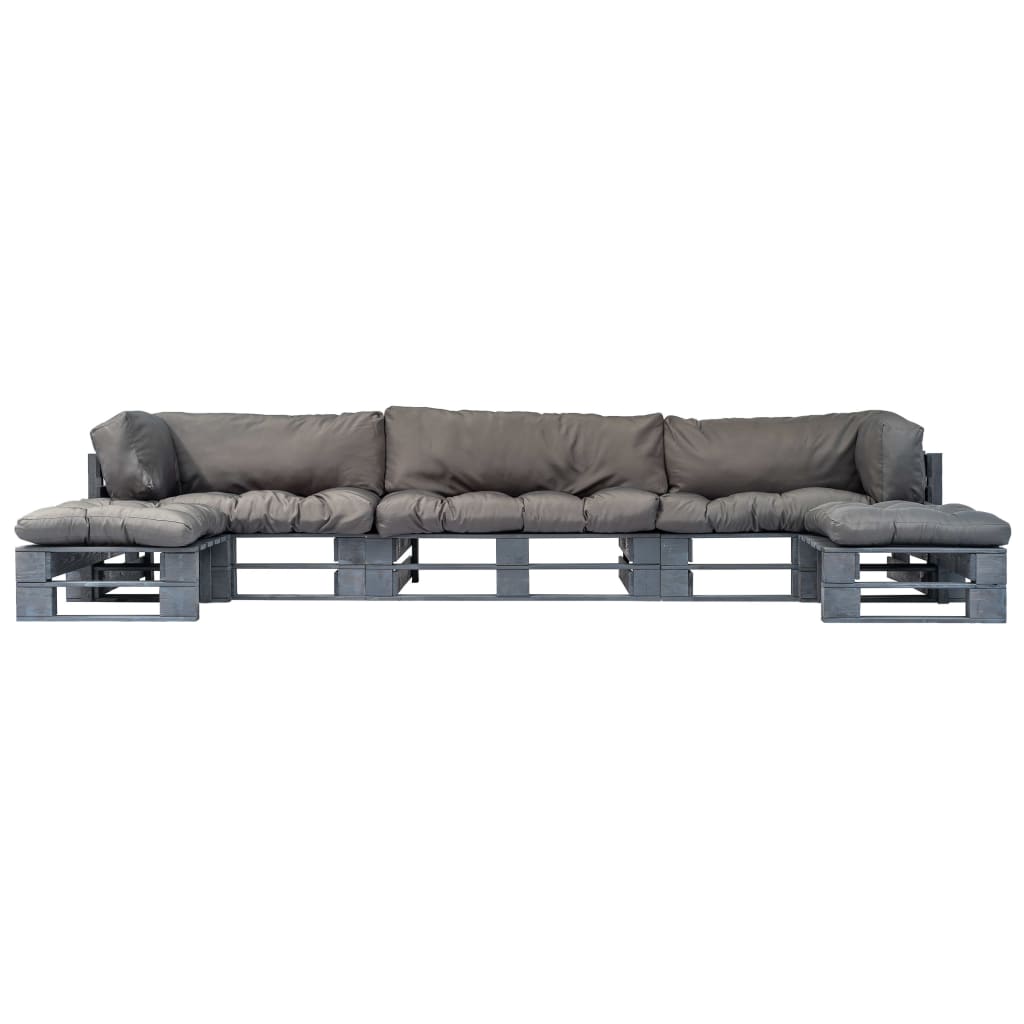 6-tlg. Outdoor-Lounge-Set Paletten mit Kissen in Grau Holz