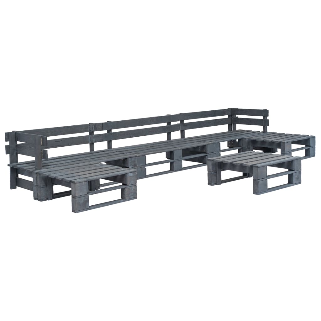 6-tlg. Outdoor-Lounge-Set Paletten mit Kissen in Grau Holz