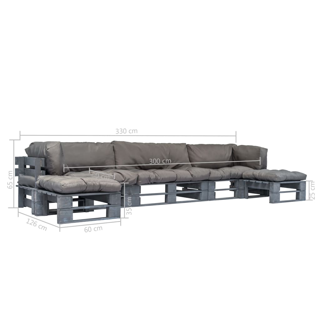 6-tlg. Outdoor-Lounge-Set Paletten mit Kissen in Grau Holz