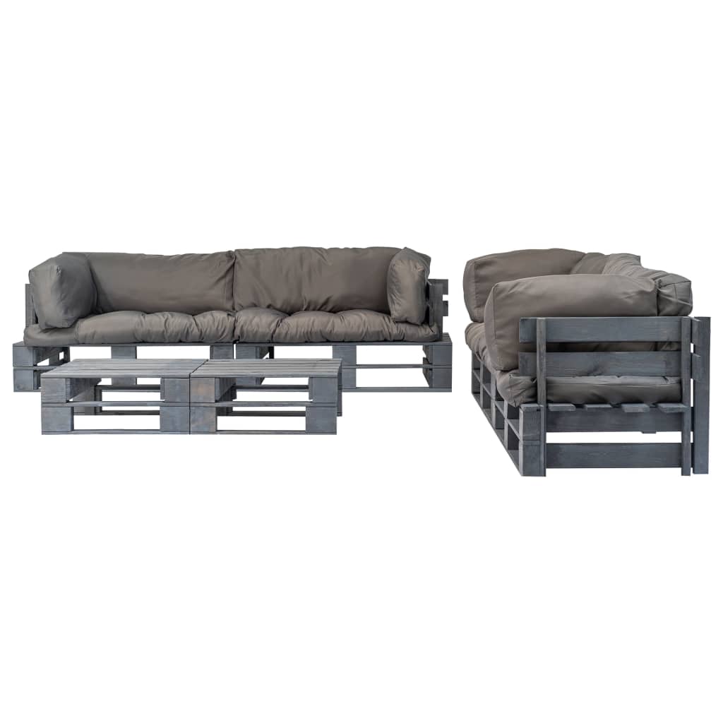 6-tlg. Outdoor-Lounge-Set Paletten mit Kissen in Grau Holz