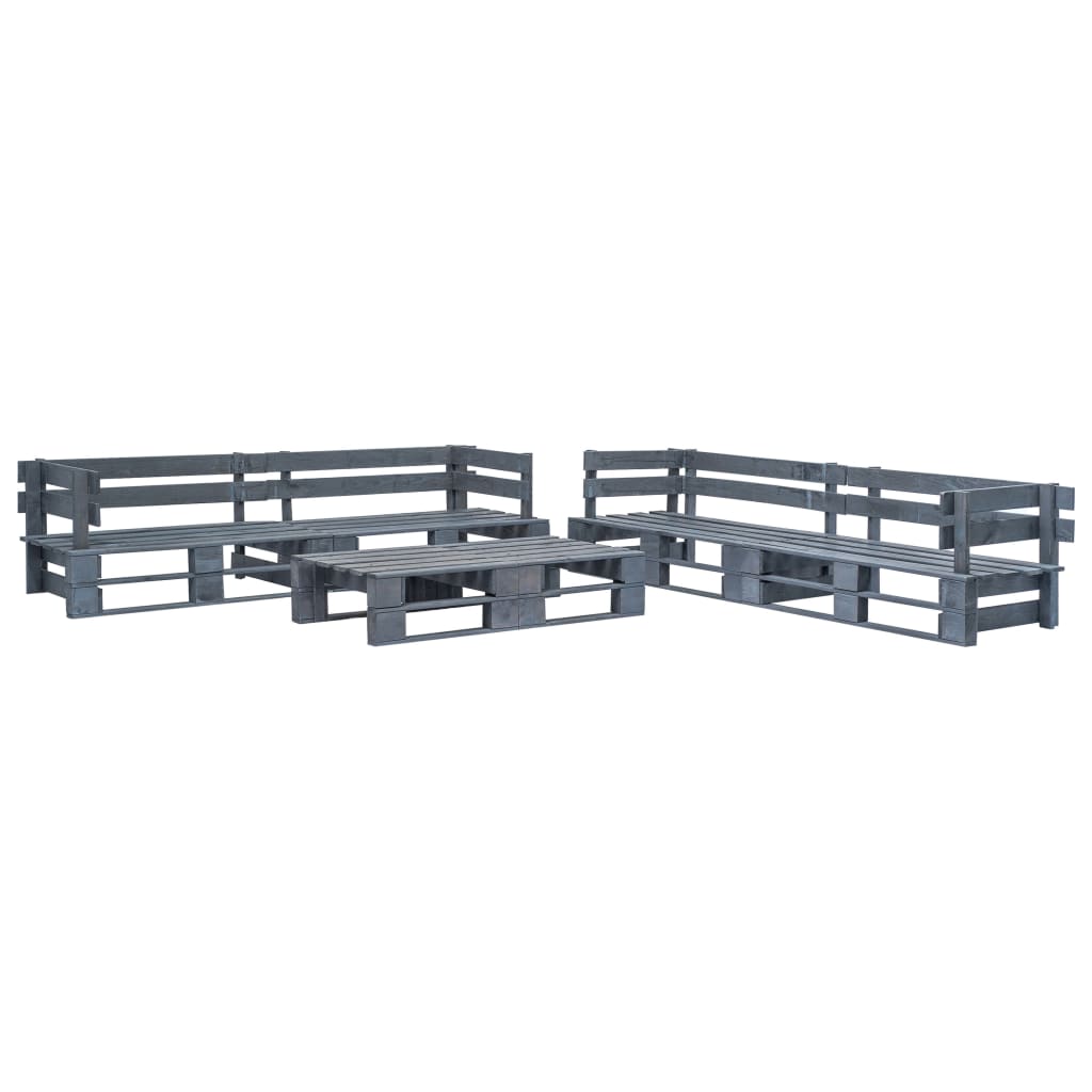 6-tlg. Outdoor-Lounge-Set Paletten mit Kissen in Grau Holz