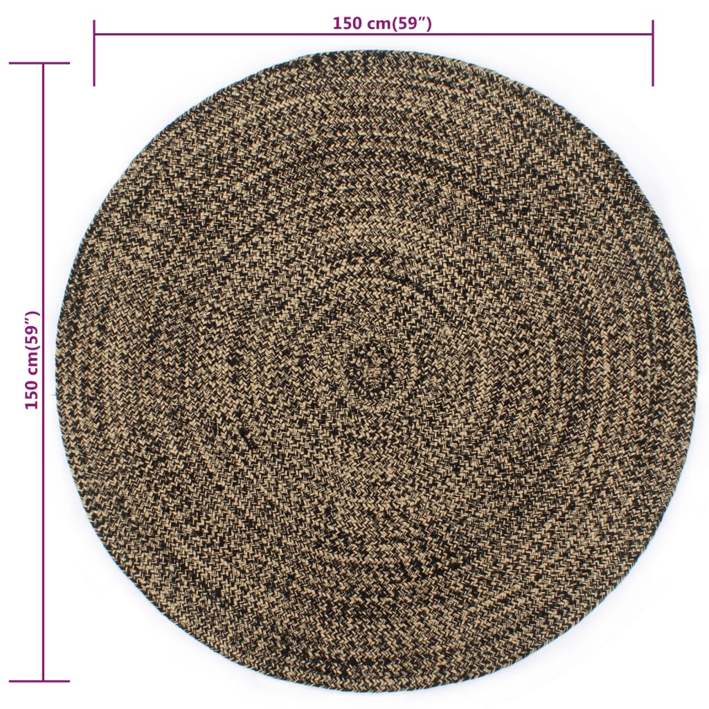 Teppich Handgefertigt Jute Schwarz und Natur 150 cm