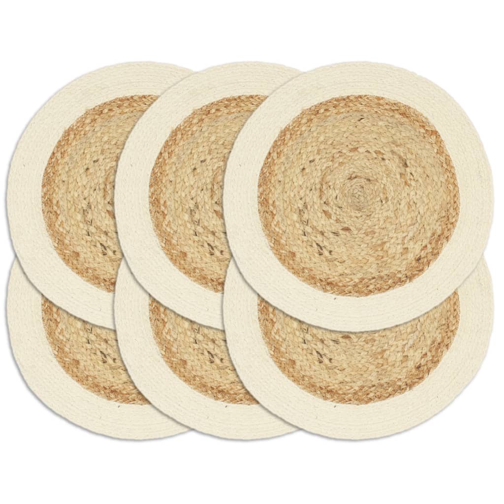 Tischsets 6 Stk. Natur 38 cm Rund Jute und Baumwolle