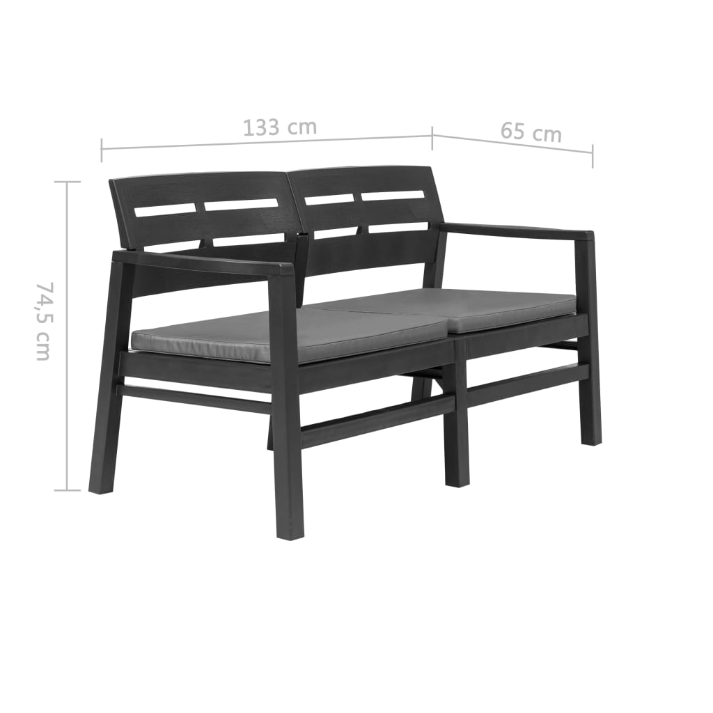 2-Sitzer-Gartenbank mit Kissen Anthrazit 133 cm Kunststoff
